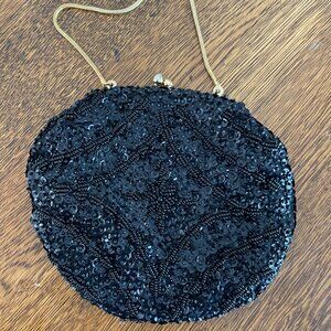 Vintage Beaded/Sequin Clutch Purse Black